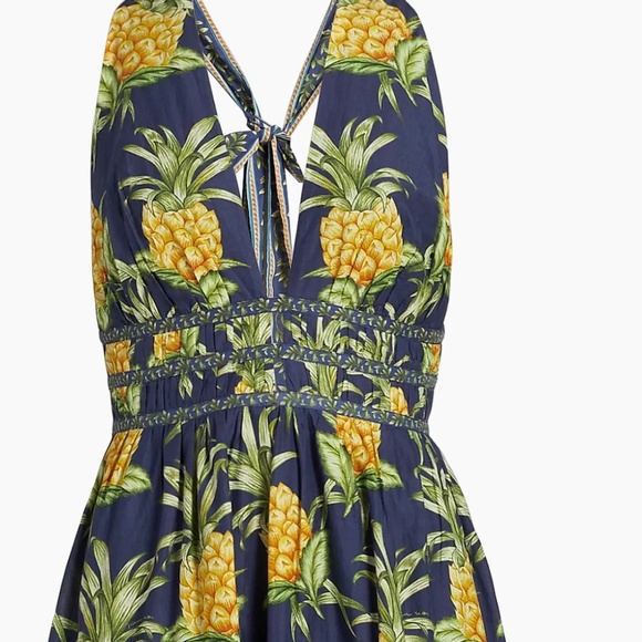 Delicate Pineapple Navy Blue Midi Dress Sleeveless - Picture 5 of 6